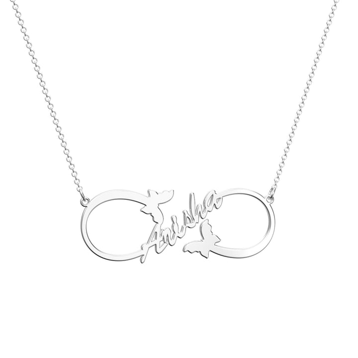 Cissyia.com Rose Gold Plated Personalized Infinity Symbol Double Butterfly Cut-Out Name Necklace