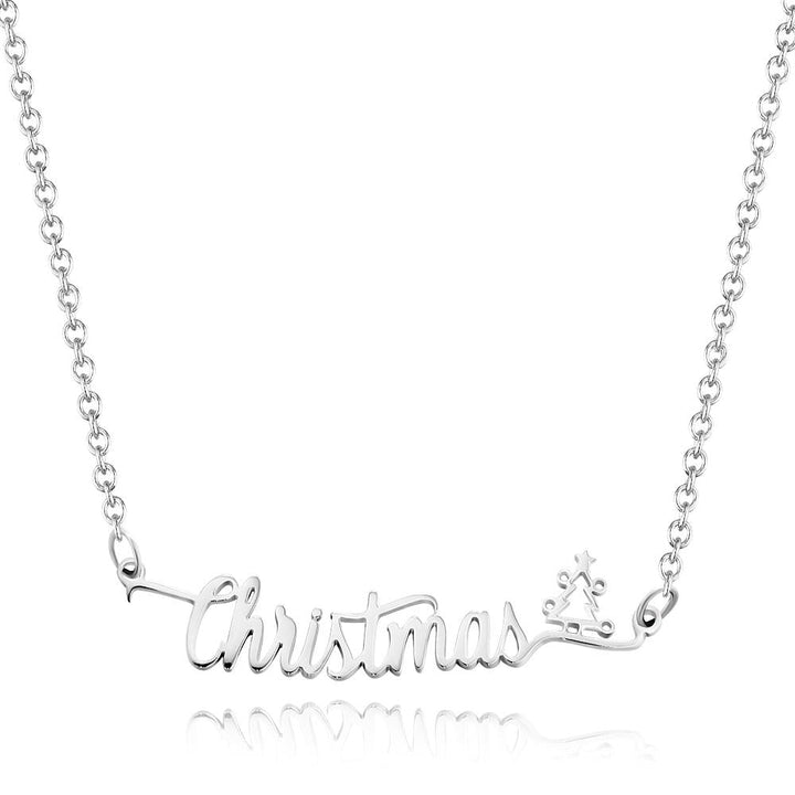 Cissyia.com Rose Gold Plated Personalized Christmas Tree Two Names Cut-out Necklace