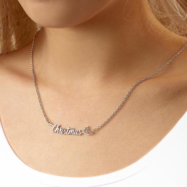 Cissyia.com Rose Gold Plated Personalized Christmas Tree Two Names Cut-out Necklace