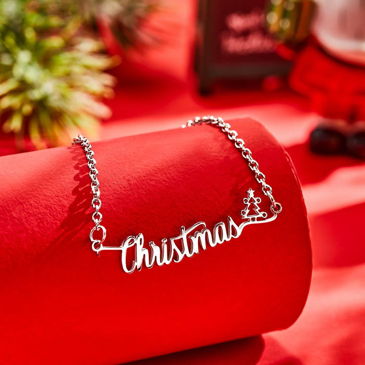Cissyia.com Personalized Christmas Tree Two Names Cut-out Name Necklace