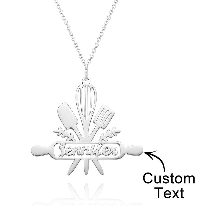 Custom Engraved Cooking Name Pendant Necklace Gift for Her - 