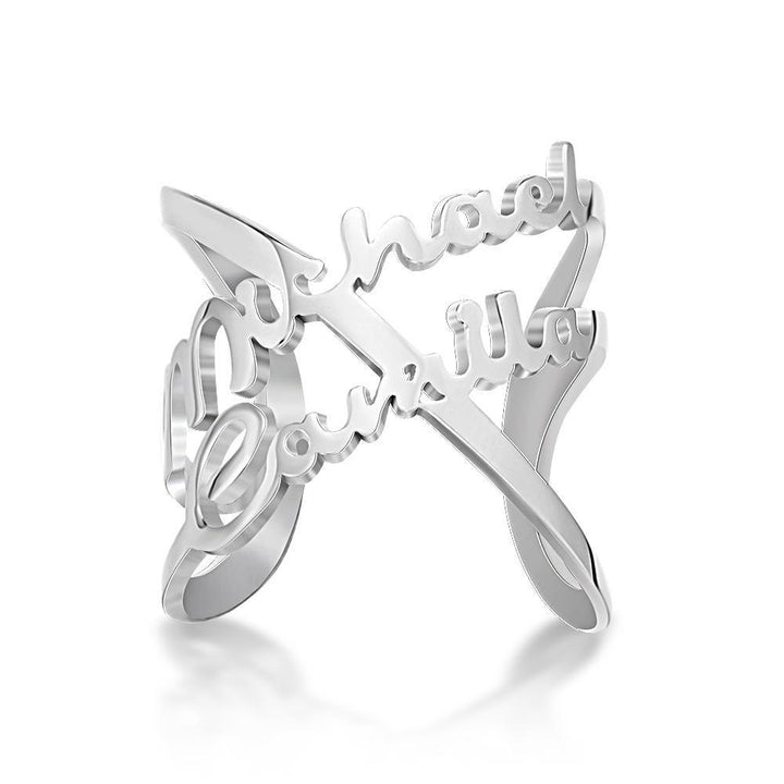 Cissyia.com Rose Gold Plated Personalized Two Names Cut-Out Ring