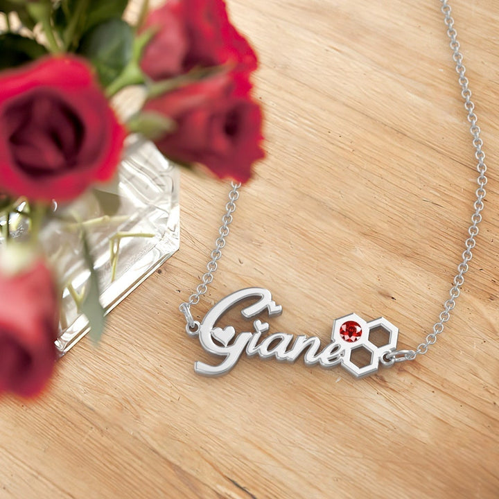 Cissyia.com Gemstone Personalized Two Names Cut-Out Engraved Bracelet