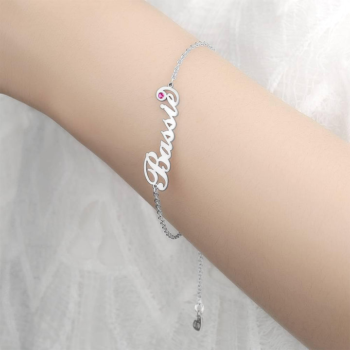 Cissyia.com Platinum Plated Personalized Name Bracelet with One Birthstone