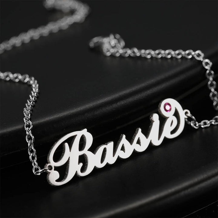 Cissyia.com Platinum Plated Personalized Name Bracelet with One Birthstone