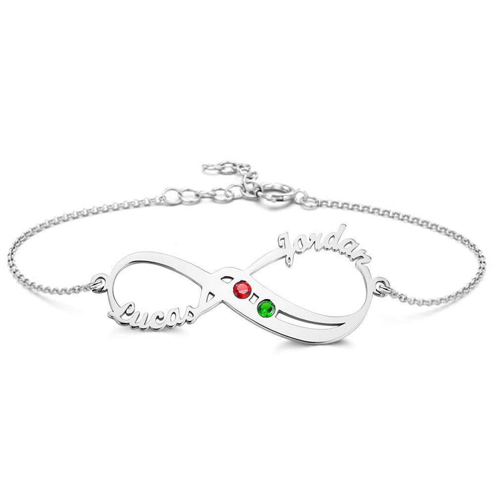 Cissyia.com Rose Gold Plated Infinity Symbol Name Bracelet with Two Birthstones