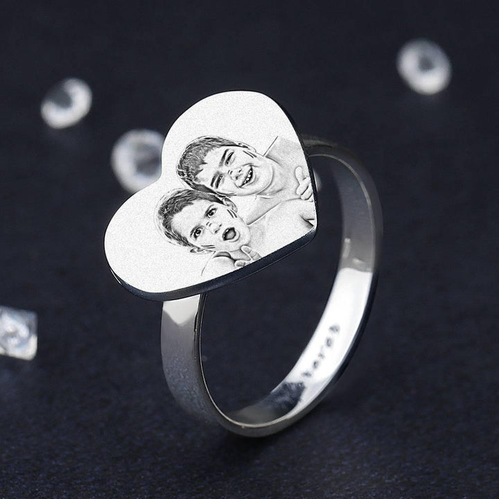 Cissyia.com Send Friends Sterling Silver Love Shape Engraved Photo Ring