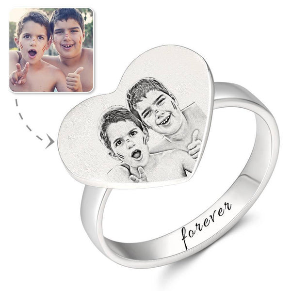 Cissyia.com Send Friends Sterling Silver Love Shape Engraved Photo Ring