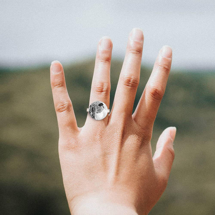 Cissyia.com Sterling Silver Round Shape Engraved Photo Ring, Gift for Her