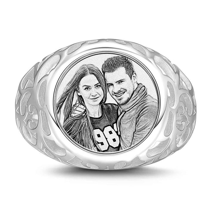 Cissyia.com Sterling Silver Oval Shape Engraved Photo Ring, Gift For friend