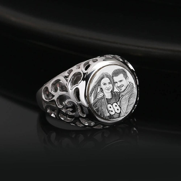Cissyia.com Sterling Silver Oval Shape Engraved Photo Ring, Gift For friend