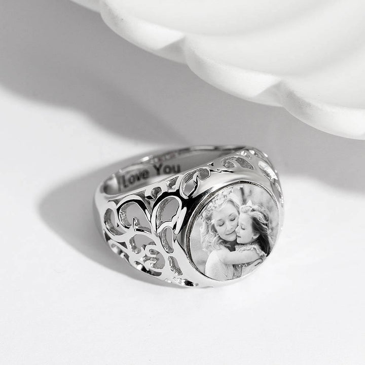 Cissyia.com Send Mom Oval Shape Sterling Silver Custom Engraved Photo Ring