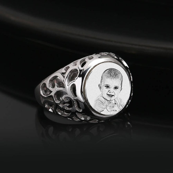Cissyia.com Oval Shape Openwork Custom Engraved Photo Ring for Baby