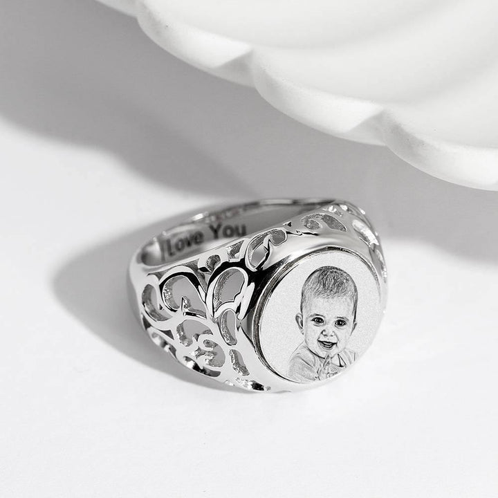 Cissyia.com Oval Shape Openwork Custom Engraved Photo Ring for Baby
