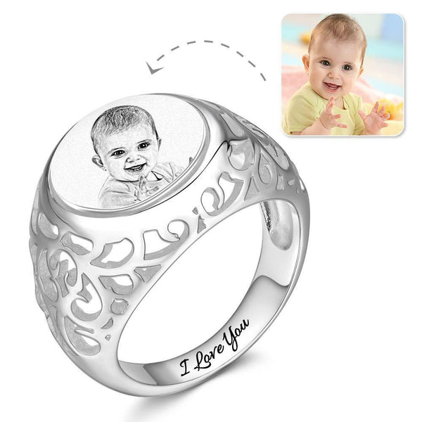 Cissyia.com Oval Shape Openwork Custom Engraved Photo Ring for Baby