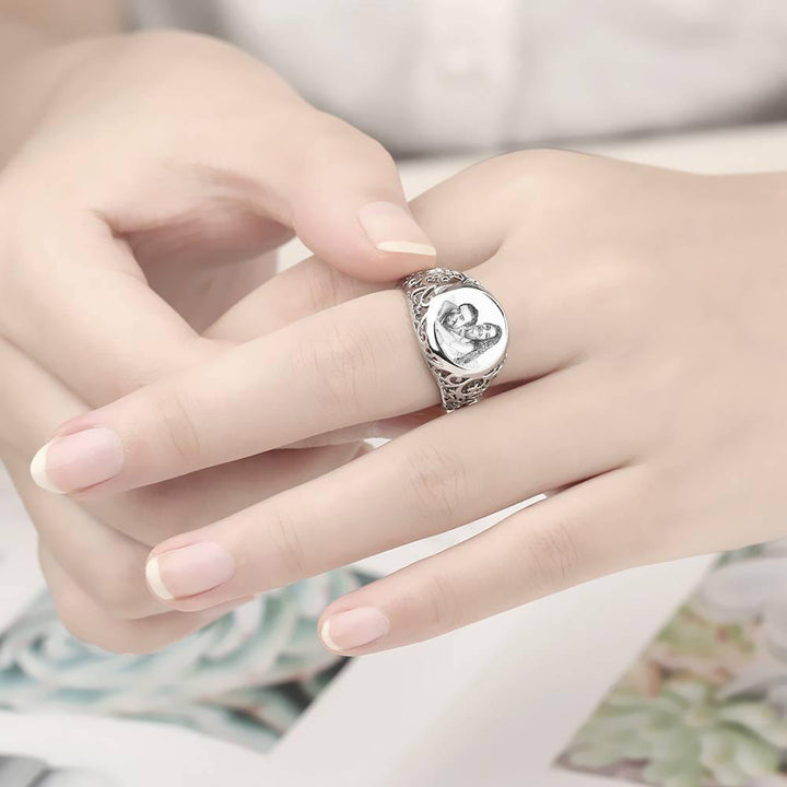 Cissyia.com Personalized Sterling Silver Oval Shape Photo Ring for Her