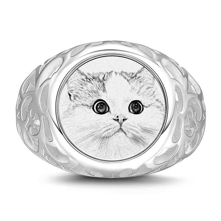 Cissyia.com Sterling silver Round Shape Openwork Engraved Photo Ring for Pet