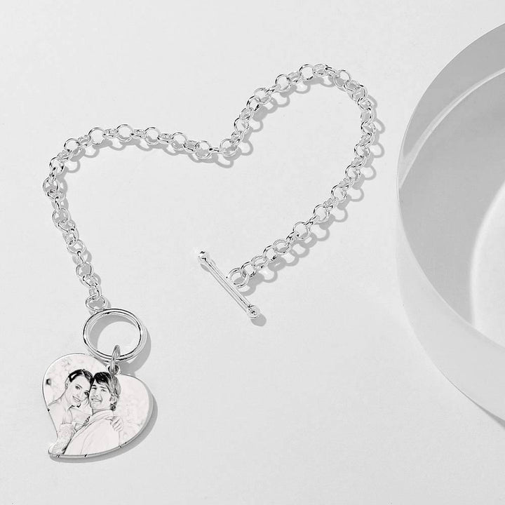Cissyia.com Women’s Sterling Silver Personalized Sketch Heart Charm Photo Bracelet