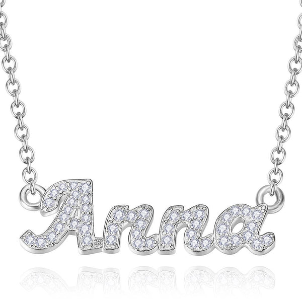 Personalized Crystal-Accented Name Cut-Out Rolo Chain Name Necklace