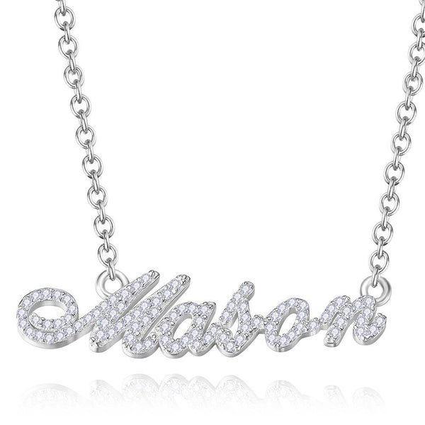 Personalized Crystal-Accented Name Cut-Out Rolo Chain Name Necklace