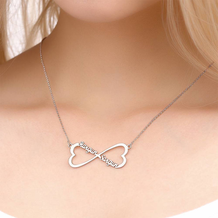 Cissyia.com Rose Gold Plated Personalized Infinity and Hearts Two Names Cut-Out Name Necklace