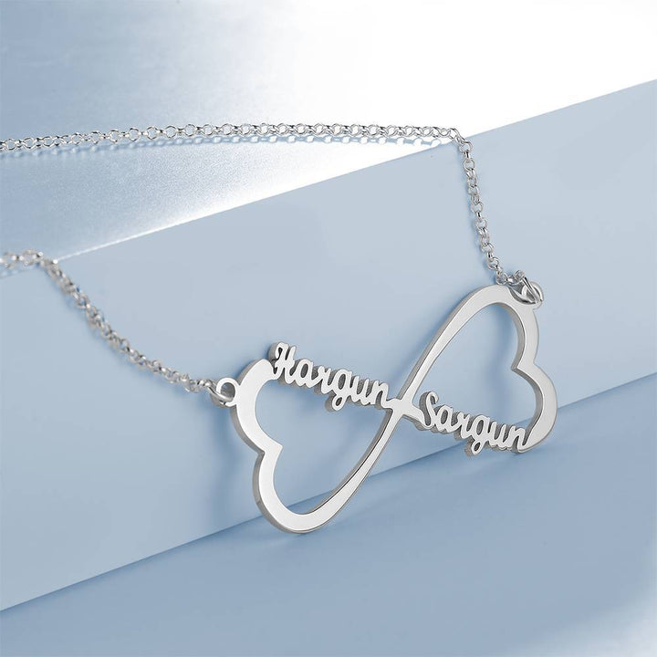 Cissyia.com Rose Gold Plated Personalized Infinity and Hearts Two Names Cut-Out Name Necklace
