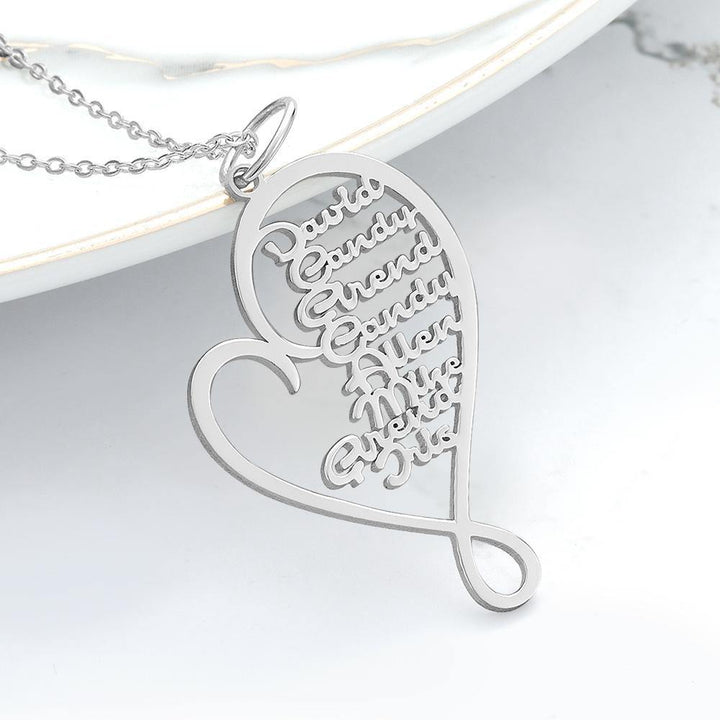 Cissyia.com Name Necklace Heart-shaped 1-8 Names Memorial Gifts Silver