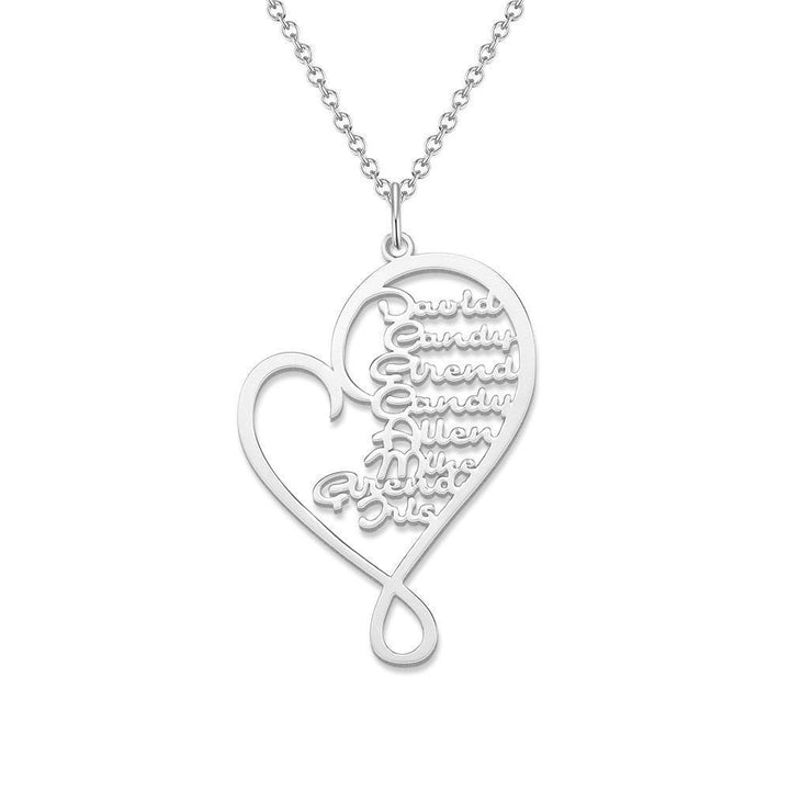 Cissyia.com Name Necklace Heart-shaped 1-8 Names Memorial Gifts Silver