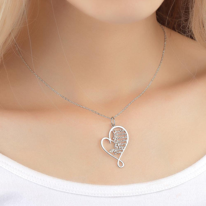 Cissyia.com Name Necklace Heart-shaped 1-8 Names Memorial Gifts Silver