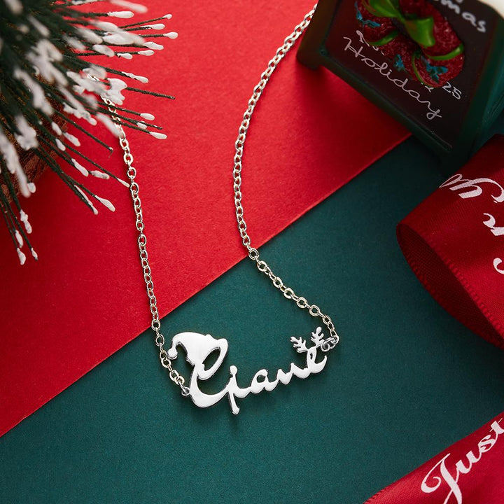 Cissyia.com Personalized Santa Hat Deer Antlers Two Names Cut-out Necklace in Solid Sterling Silver