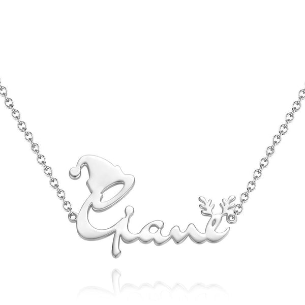 Cissyia.com Personalized Santa Hat Deer Antlers Two Names Cut-out Necklace in Solid Sterling Silver