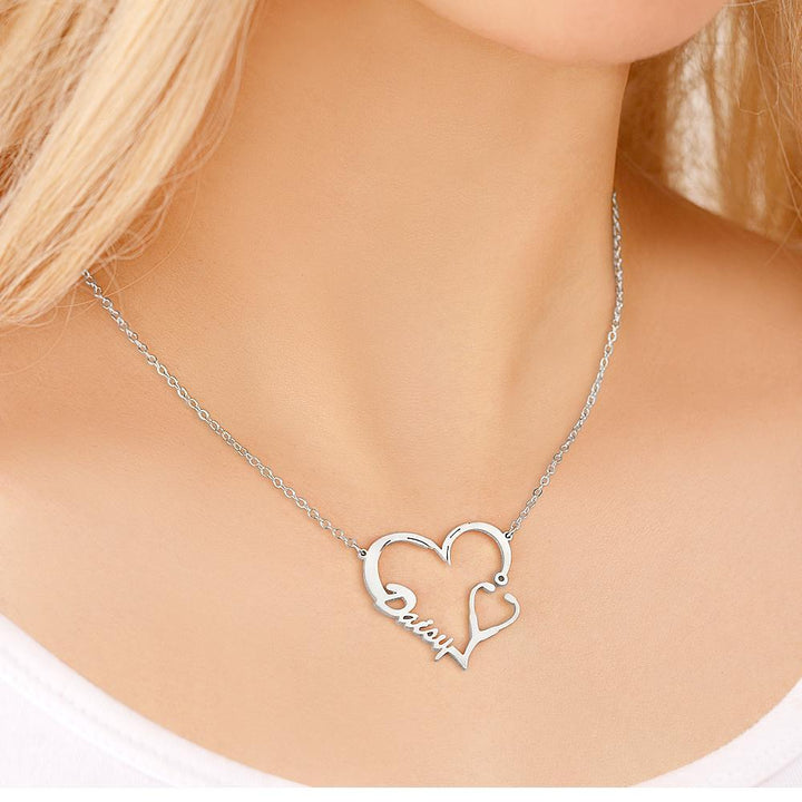 Cissyia.com Personalized Heart and Stethoscope Cut-Out Name Necklace