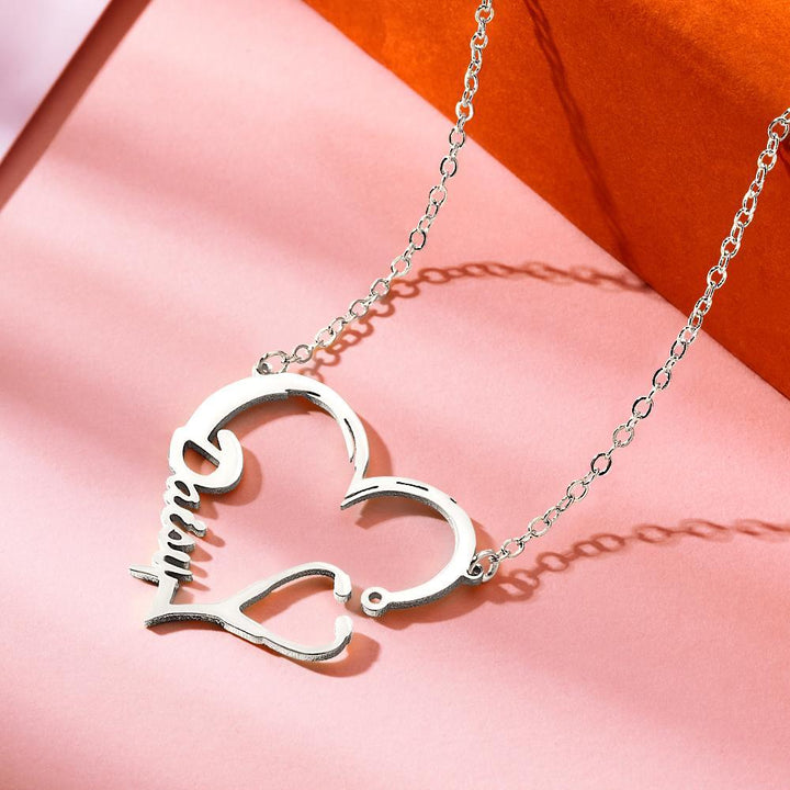 Cissyia.com Personalized Heart and Stethoscope Cut-Out Name Necklace