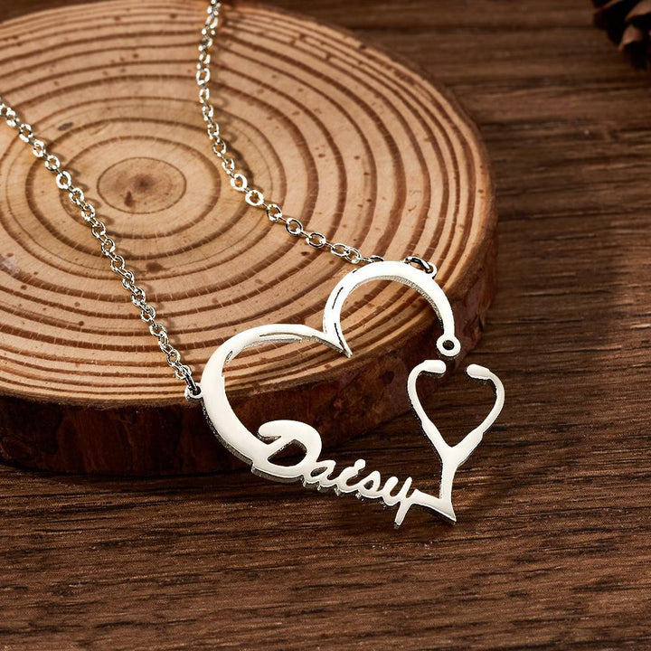 Cissyia.com Personalized Heart and Stethoscope Cut-Out Name Necklace