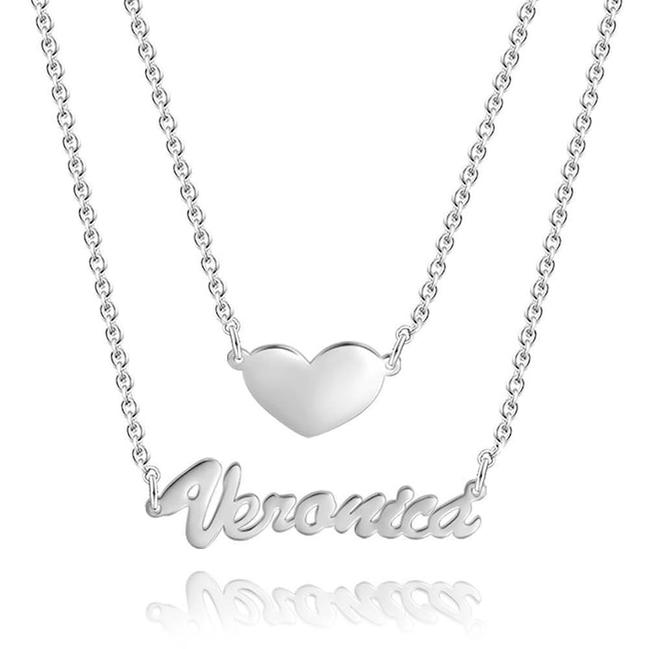 Cissyia.com Personalized Two-Strand Heart and Name Cut-Out Layered Name Necklace