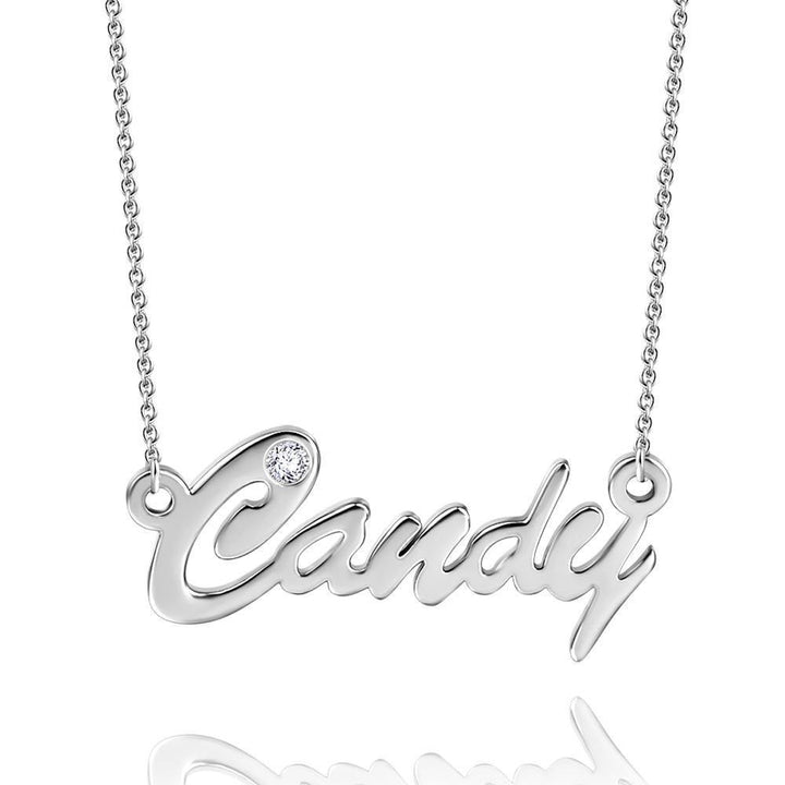 Cissyia.com 0.02ct Diamond Name Necklace 14k Gold Plated Silver