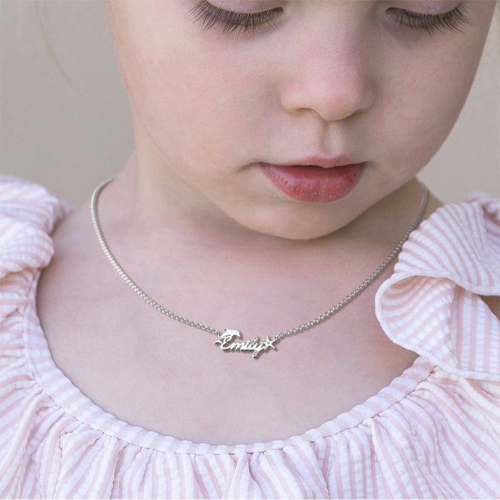 Custom Name Nacklace Dolphin and Star Necklace Gift for Little Girl - 