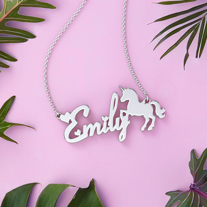 Cissyia.com Rose Gold Plated Personalized Unicorn and Heart Cut-Out Name Necklace