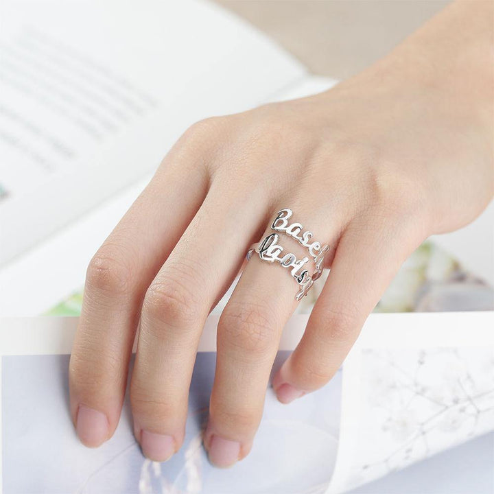 Cissyia.com Personalized Two Names Cut-Out Ring Adjustable