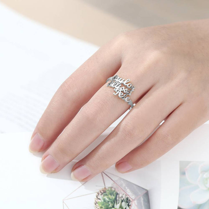 Cissyia.com Personalized Three Names Cut-Out Engraved Ring