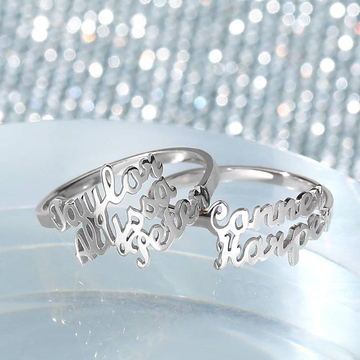 Cissyia.com Personalized Three Names Cut-Out Engraved Ring