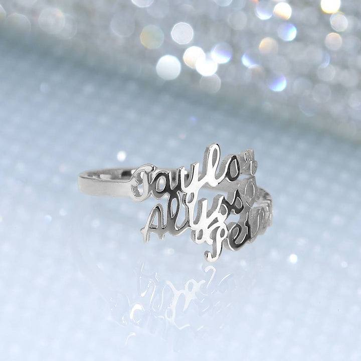 Cissyia.com Personalized Three Names Cut-Out Engraved Ring