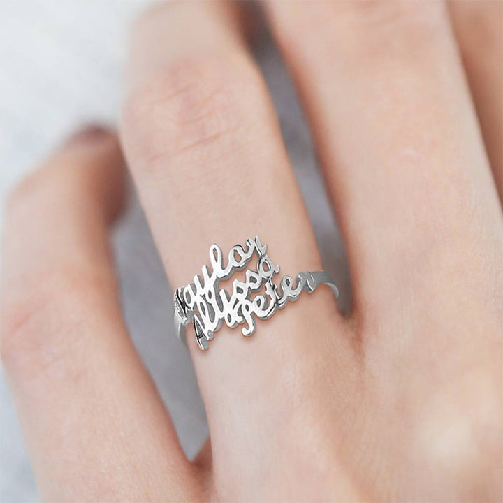 Cissyia.com Personalized Three Names Cut-Out Engraved Ring