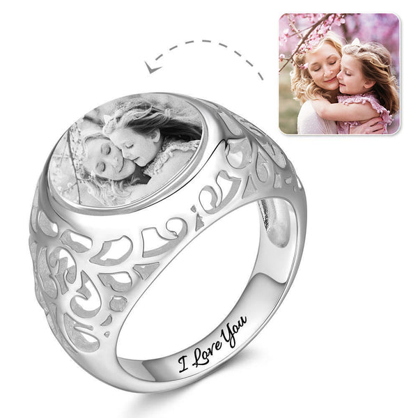 Cissyia.com Send Mom Oval Shape Sterling Silver Custom Engraved Photo Ring