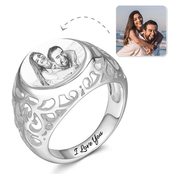 Cissyia.com Personalized Sterling Silver Oval Shape Photo Ring for Her