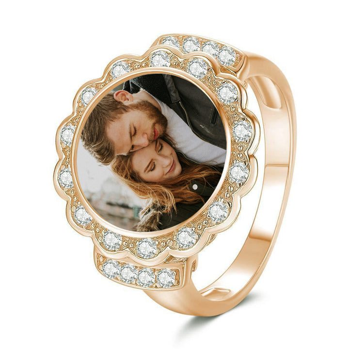 Cissyia.com Rose Gold Plated Round Floral Zircon Photo Ring