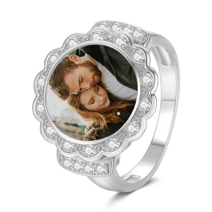 Cissyia.com Platinum Plated Round Floral Zircon Photo Ring