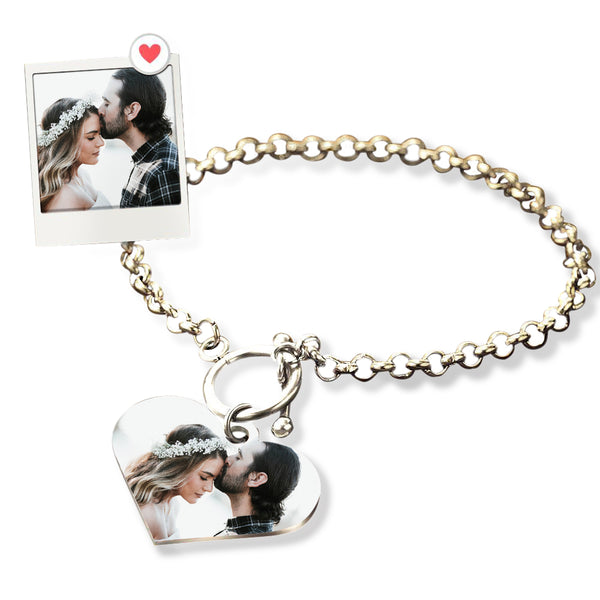 Gold Plated Frame Heart Charm Photo Bracelet
