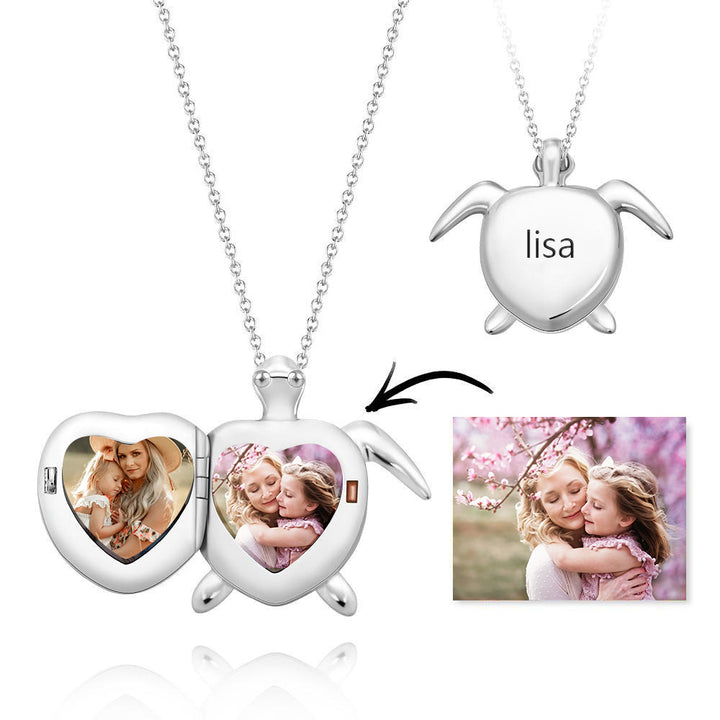 Cissyia.com Personalized Photo Sea Turtle Locket Pendant Necklace in Silver